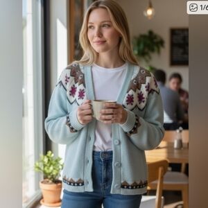NWT Bailey 44 Blue Fair Isle Cardigan Size Small